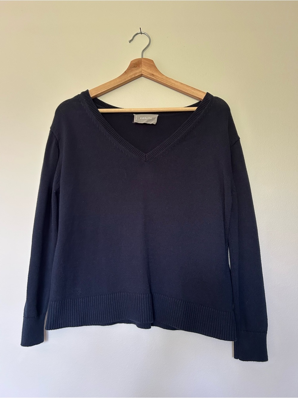 Everlane V-Neck Sweater in Navy Blue